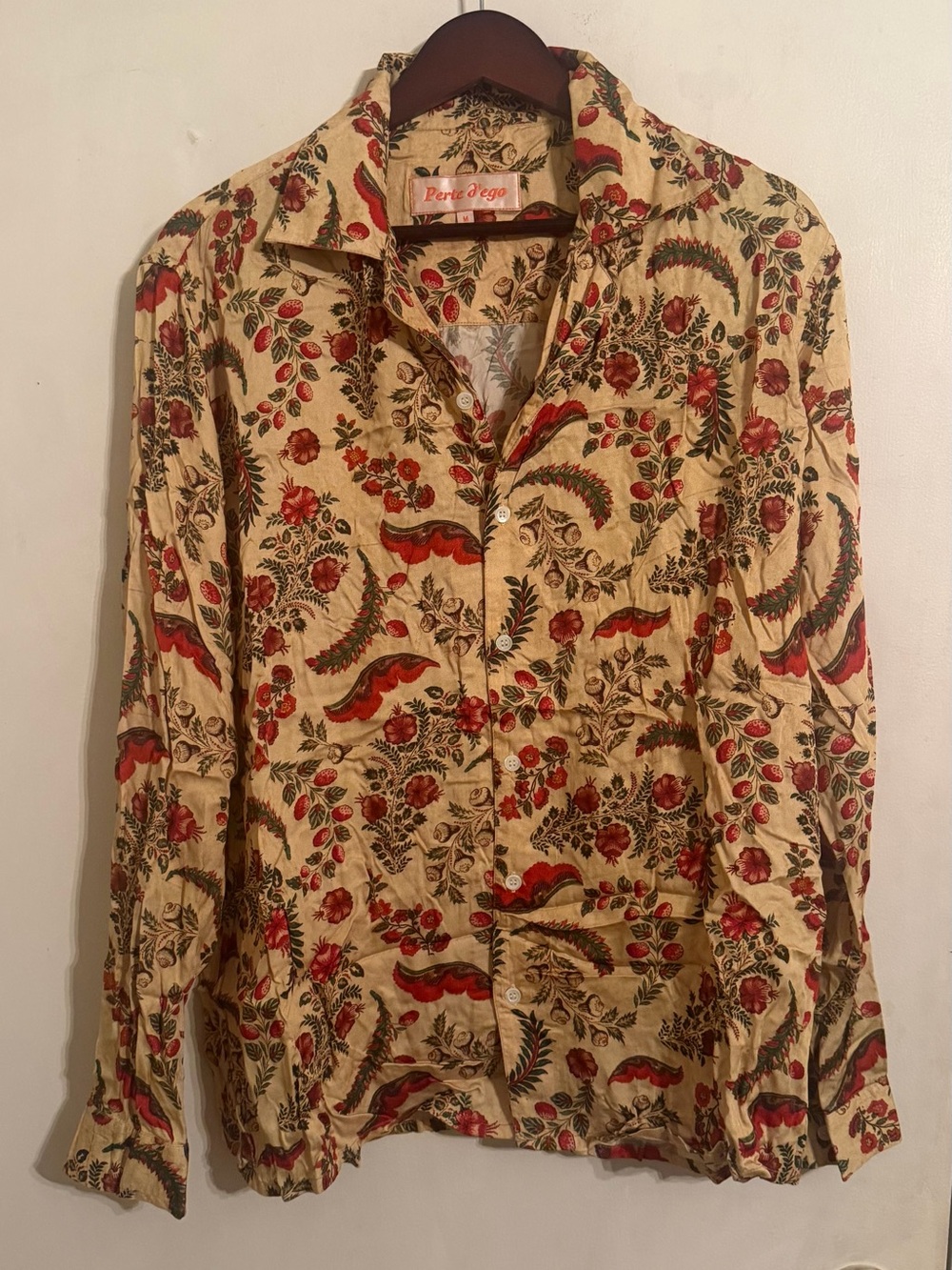 Perte D’Ego Floral Button-Up Shirt in Cream & Red